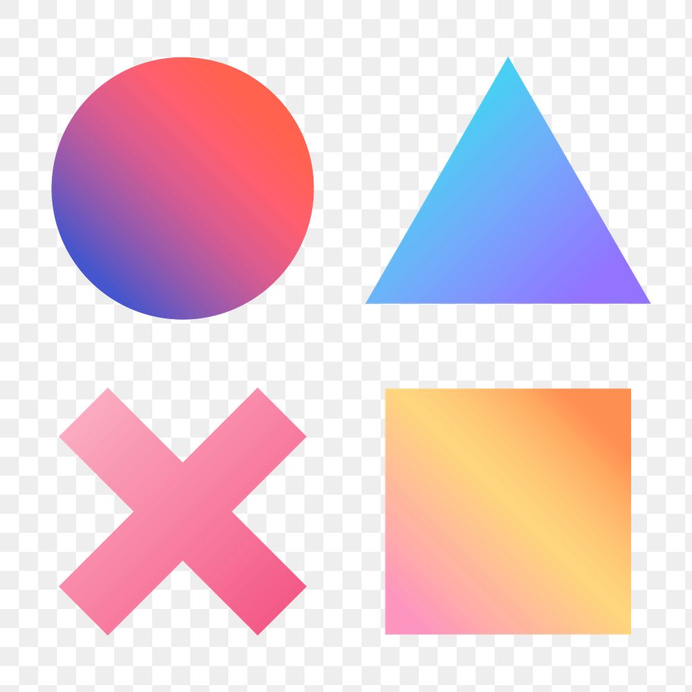 Colorful gradient geometric shapes set transparent png