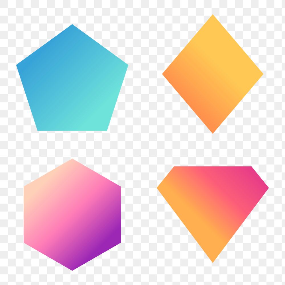 Colorful gradient geometric shapes set transparent png