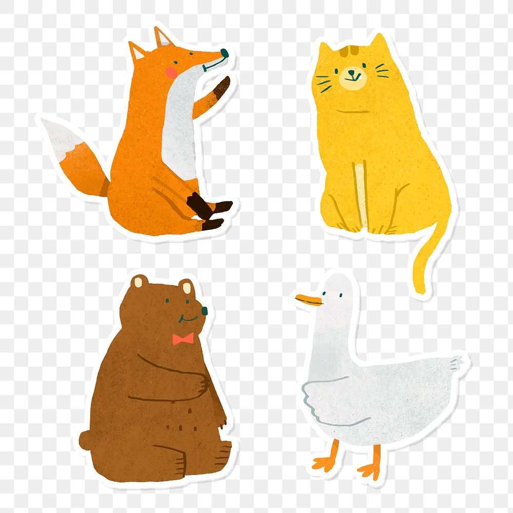 Hand drawn wildlife stickers collection transparent png
