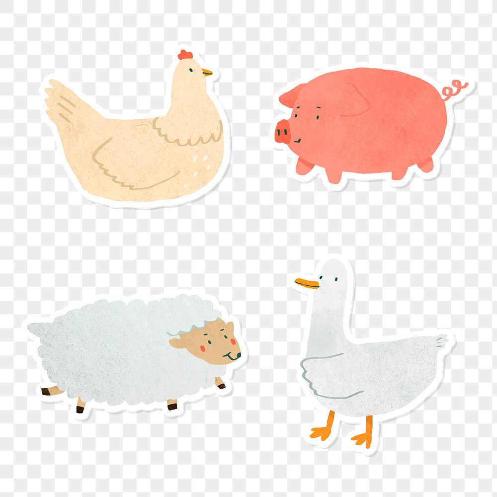 Hand drawn animal stickers collection transparent png