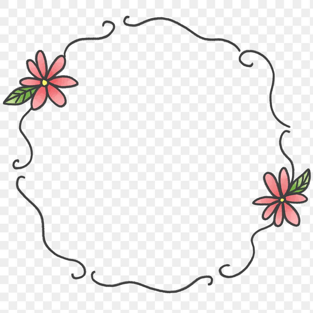 Doodle floral frame transparent png