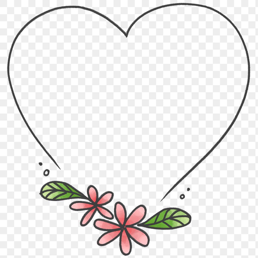 Doodle heart floral frame transparent png