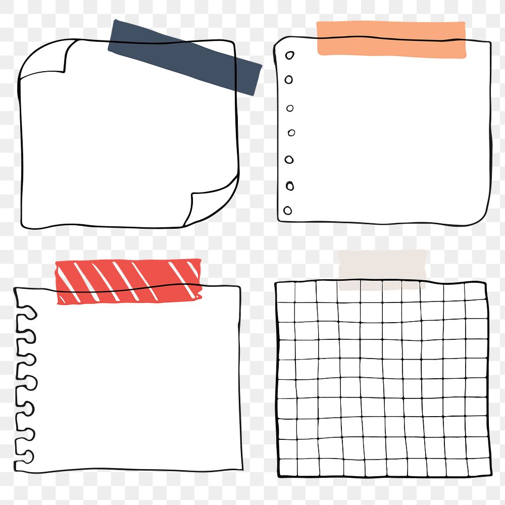 Set of blank paper notes transparent png