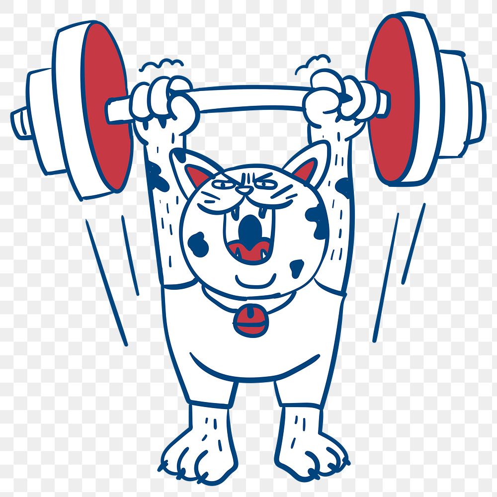 Cat weightlifter lifting a barbell transparent png