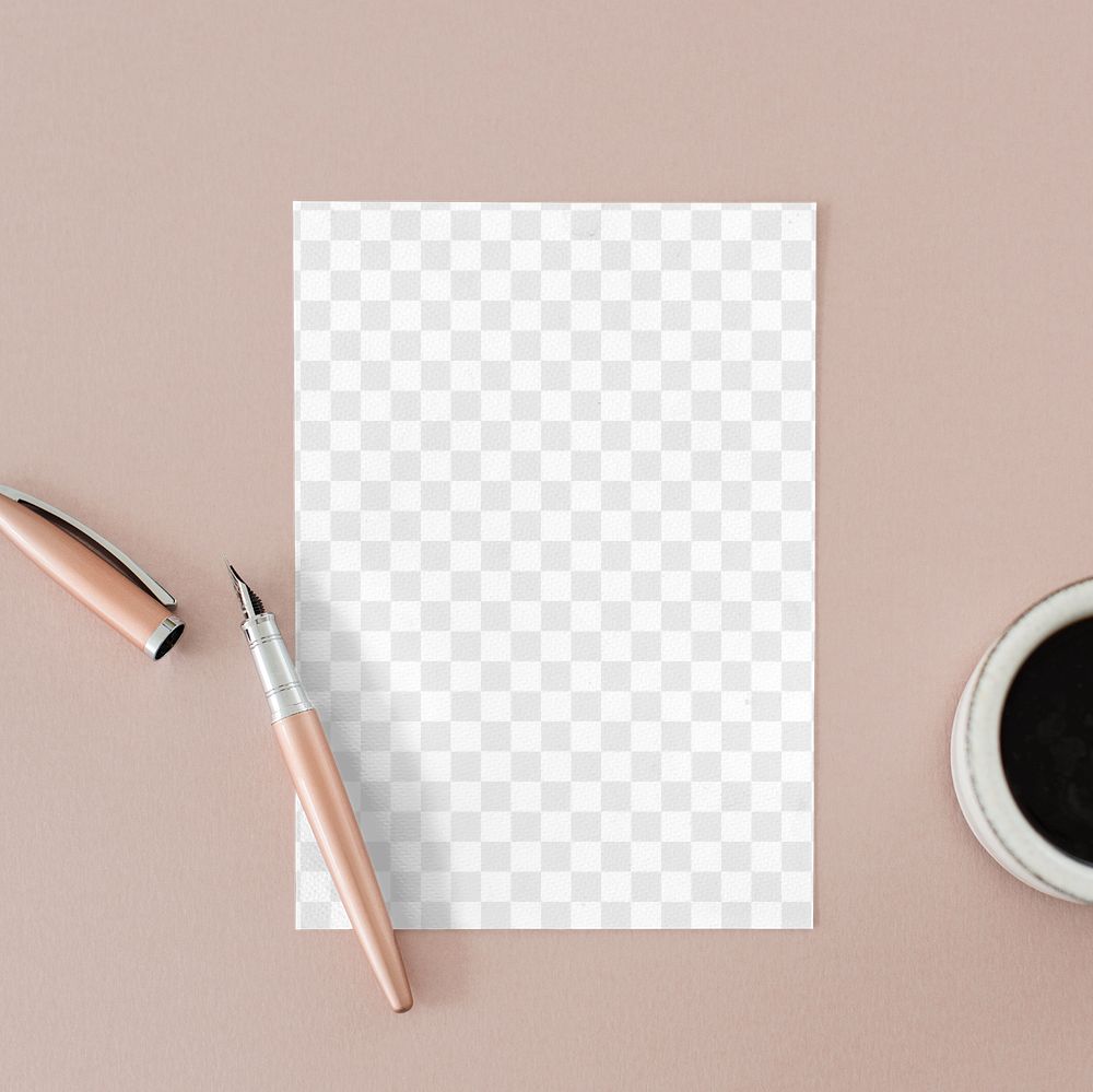 Paper PNG mockup with fountain pen, stationery