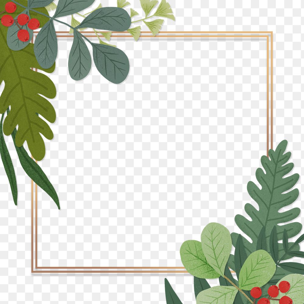 Square gold frame decorated with flower transparent png