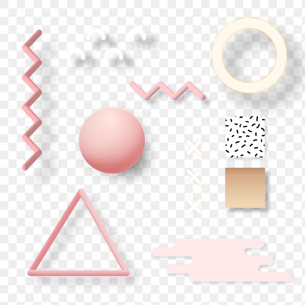 Pastel pink geometric Memphis design element set 