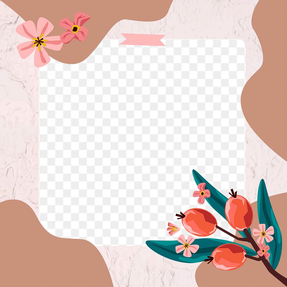 Hypercicum berries frame with washi tape transparent png 