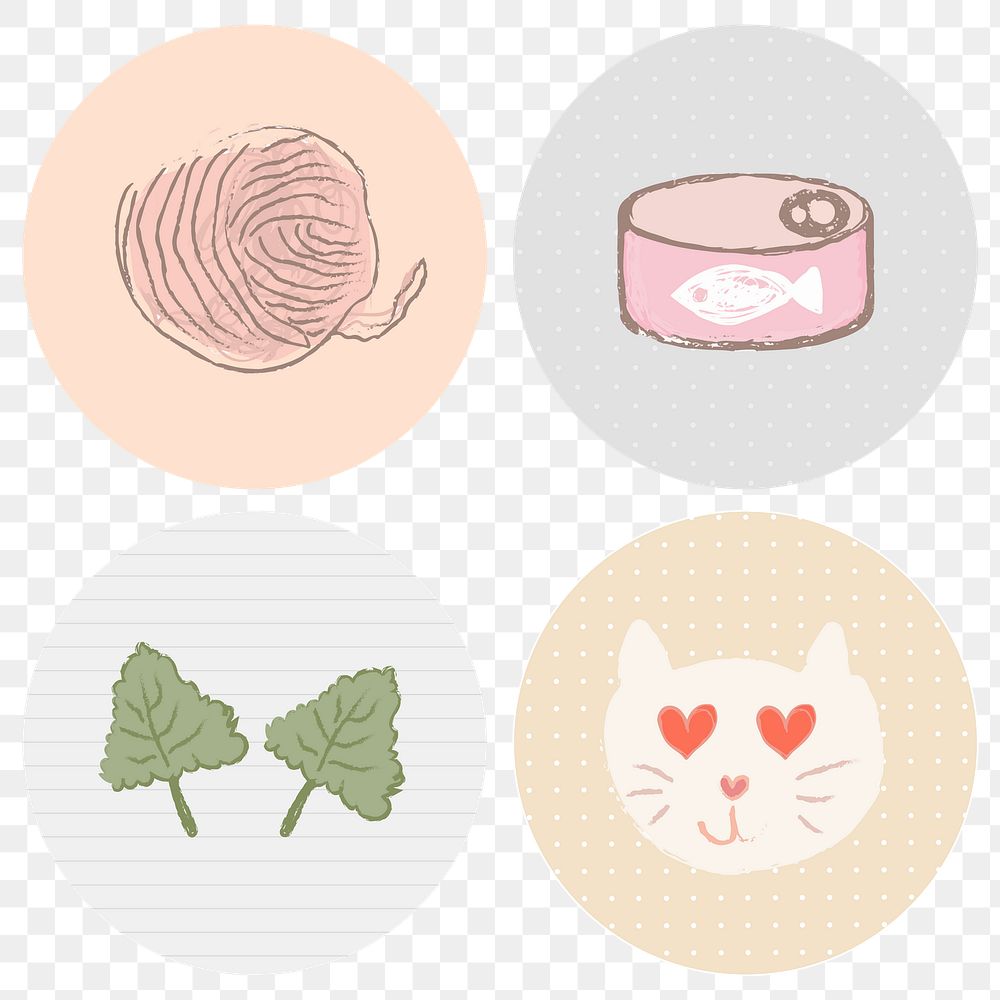 Cat story highlights icon set for social media transparent png