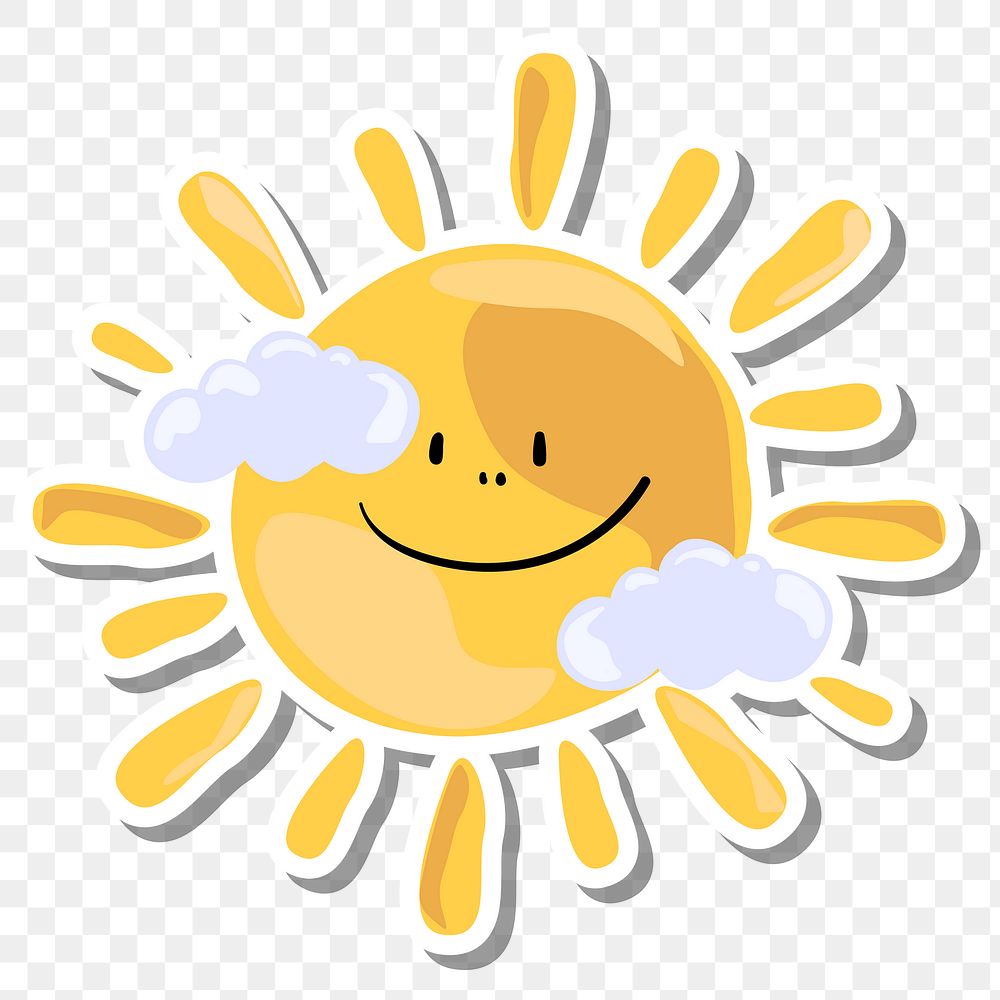 Cute smiling sun with clouds design element
