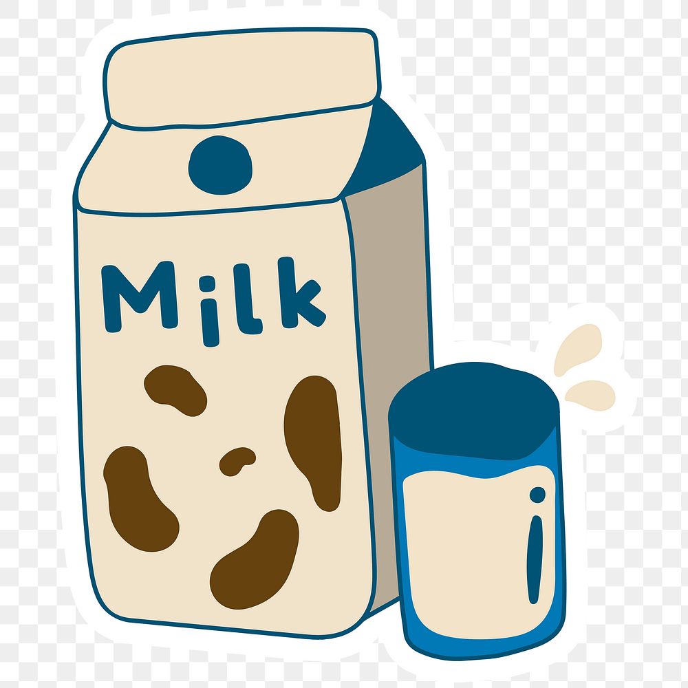 Cute milk carton doodle sticker with a white border design element