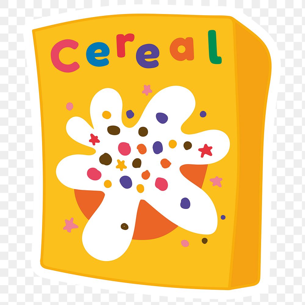 Cute cereal box doodle sticker with a white border design element