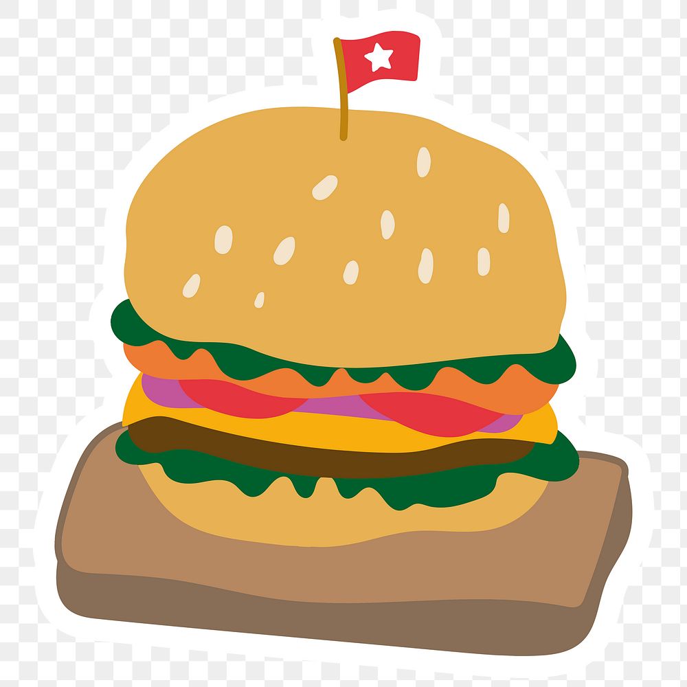 Cute hamburger doodle sticker with a white border design element