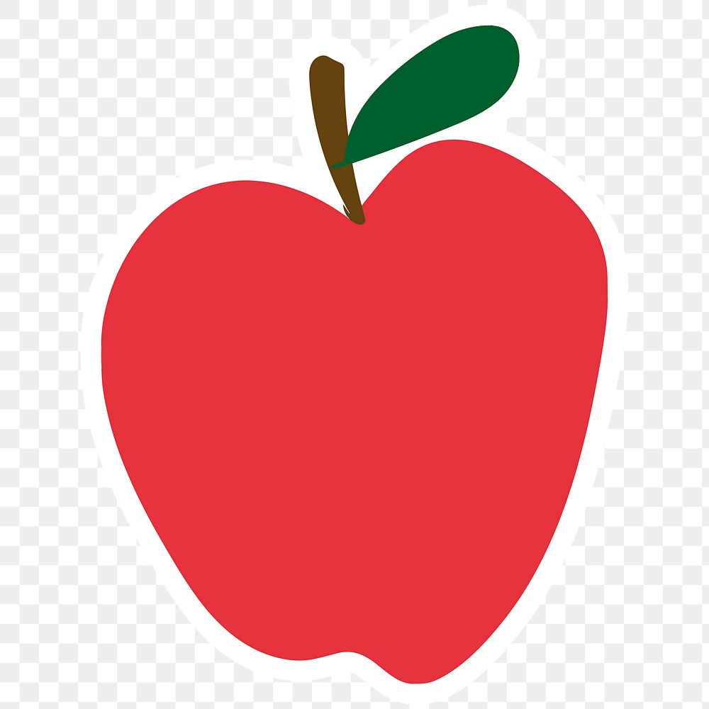 Cute red apple doodle sticker with a white border design element