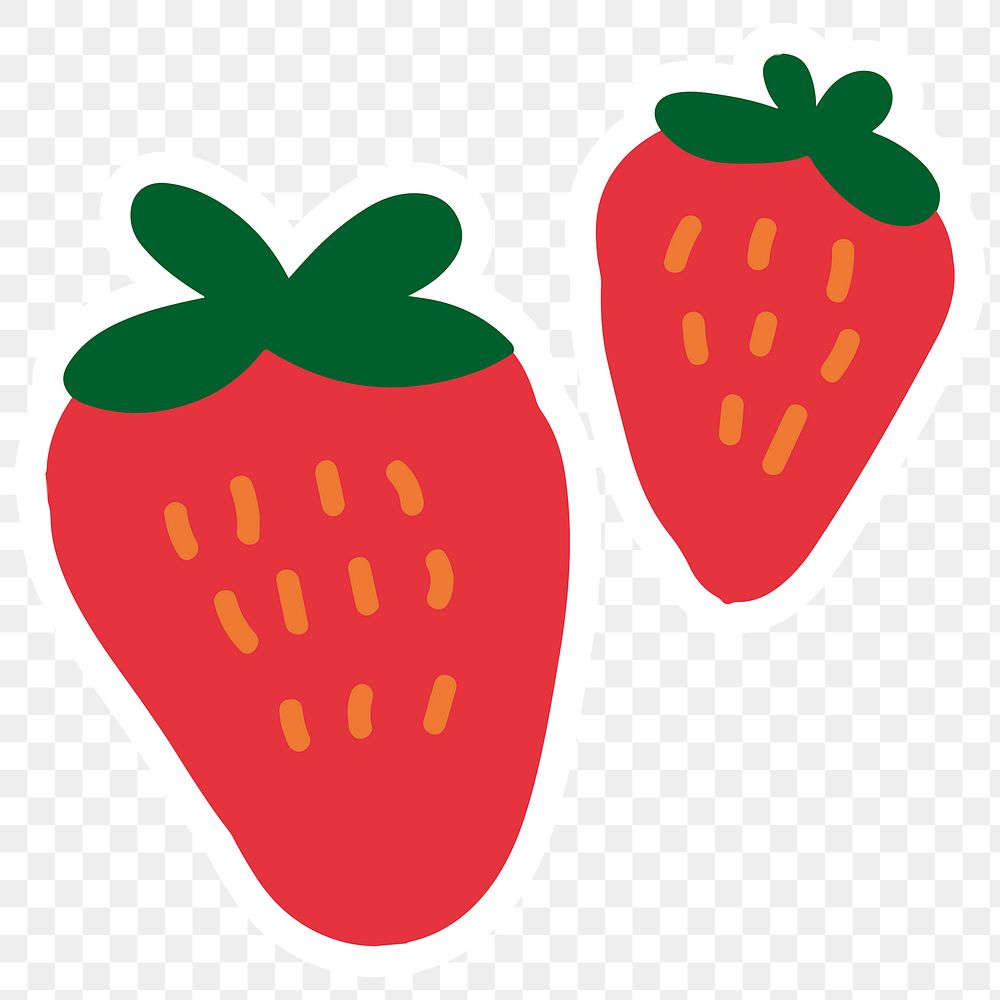 Cute strawberries doodle sticker with a white border design element