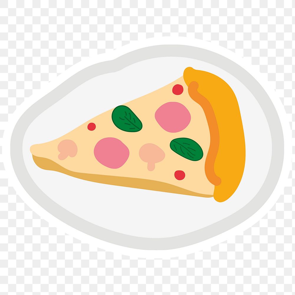 Slice of pizza doodle sticker with a white border design element