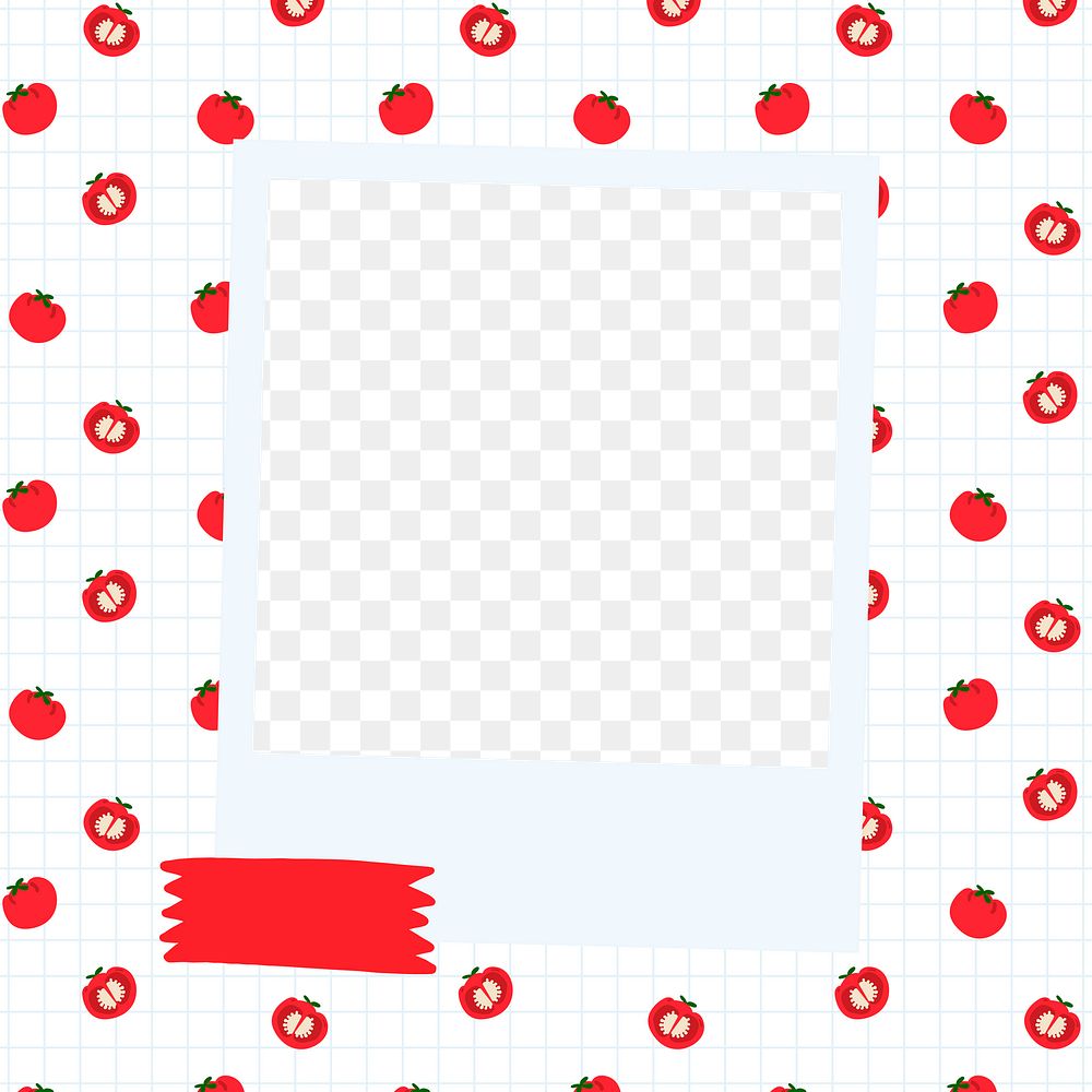 Png instant photo frame on tomato pattern background