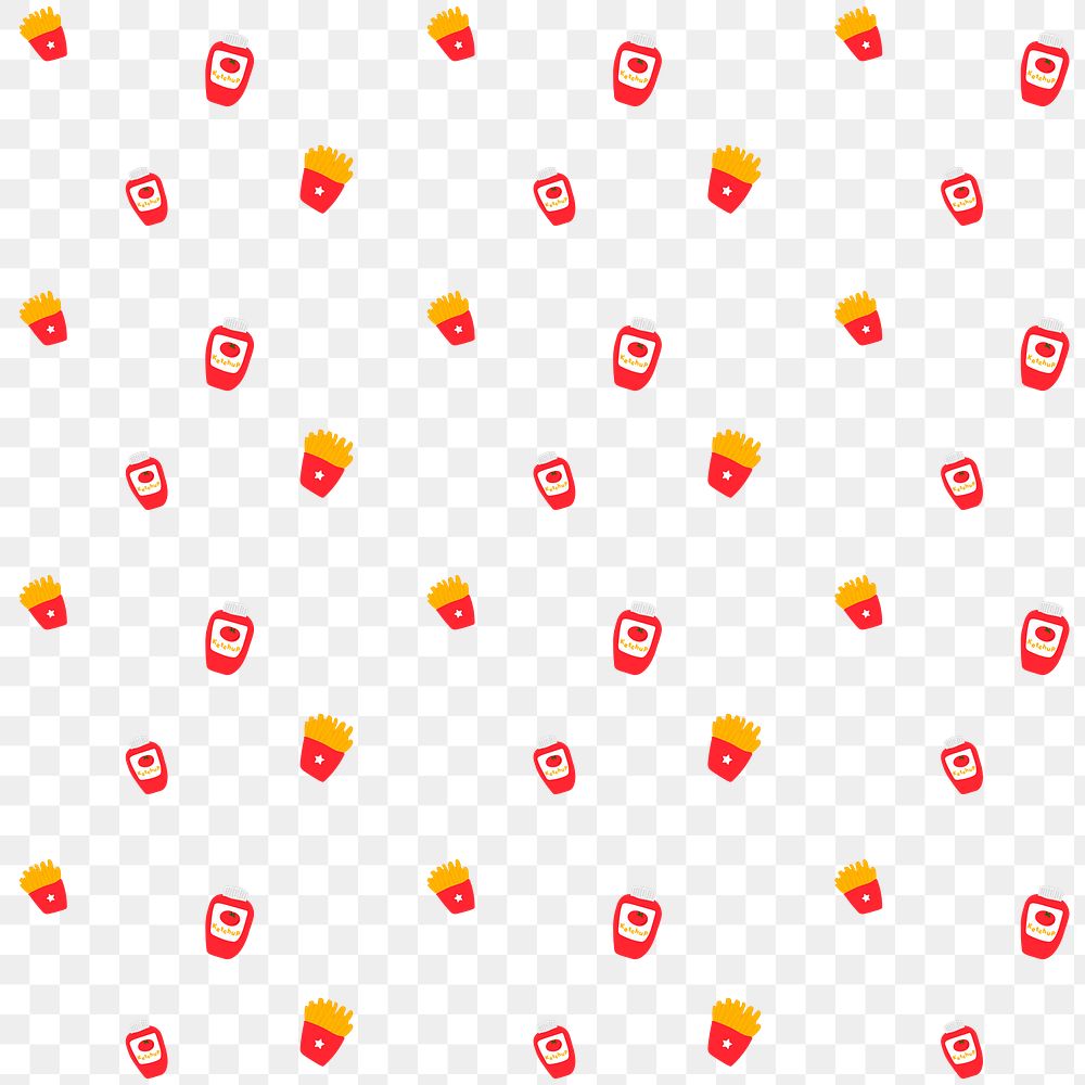 Png French fries ketchup seamless pattern transparent background