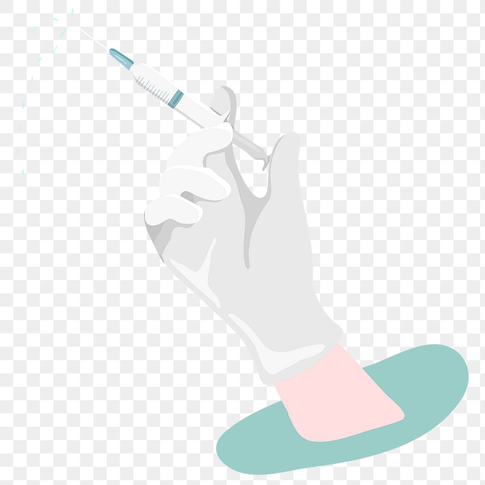Hand holding a vaccine injection syringe transparent png