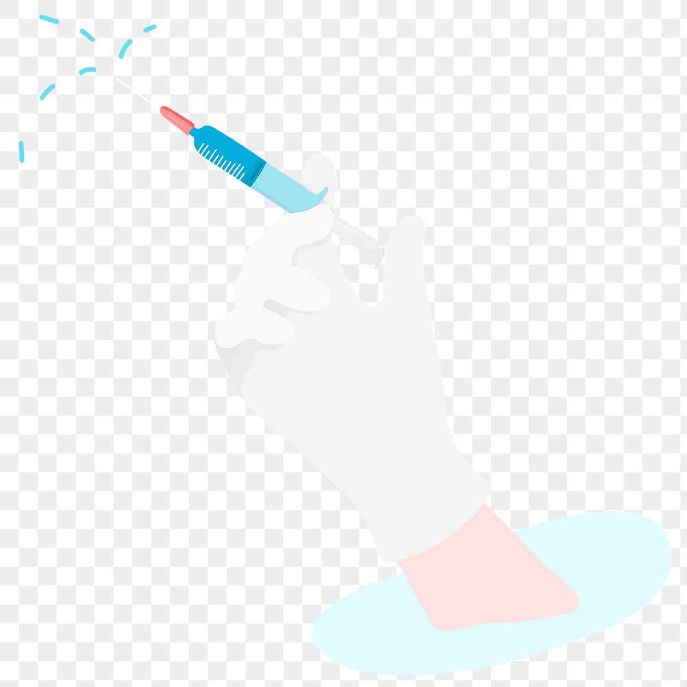 Hand holding a vaccine injection syringe transparent png