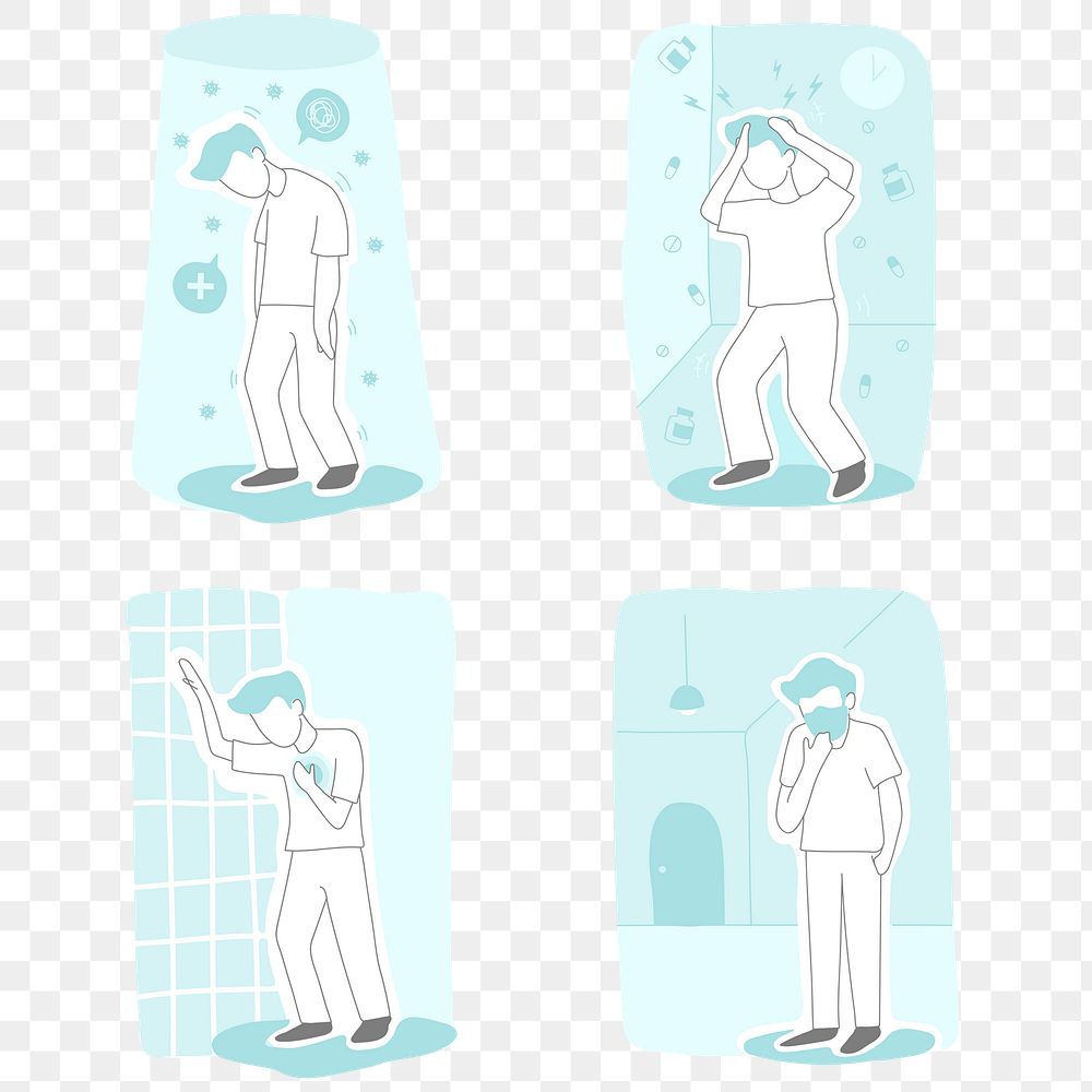 Man suffering from covid 19 viral infection character set transparent png
