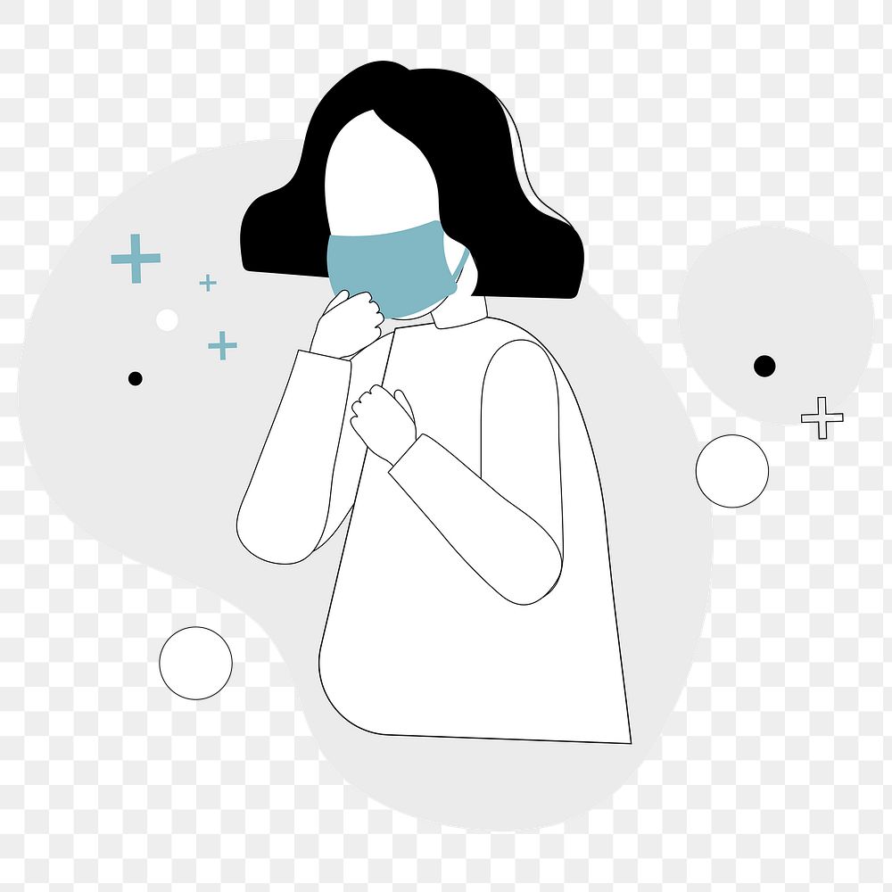 Covid 19 infected woman wearing face mask and coughing transparent png