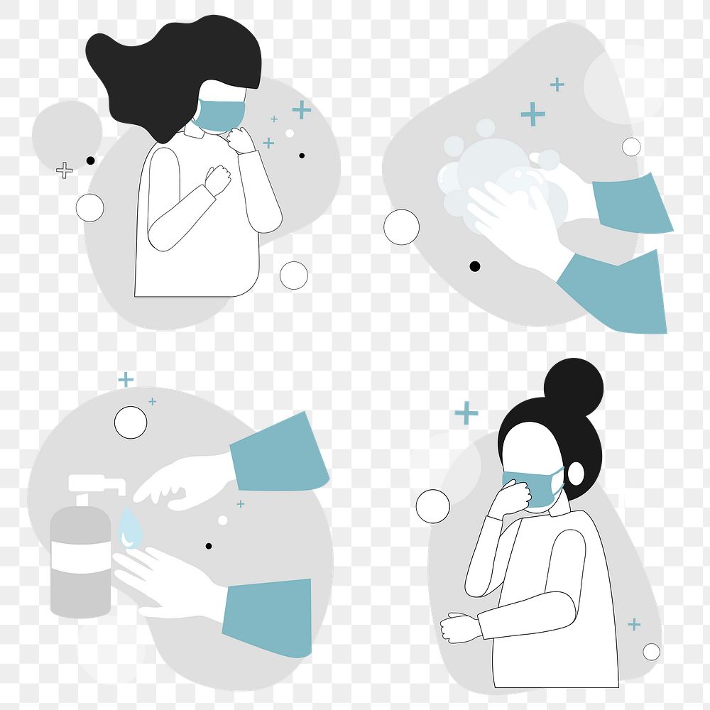 Corona virus infection and disinfection characters transparent png set