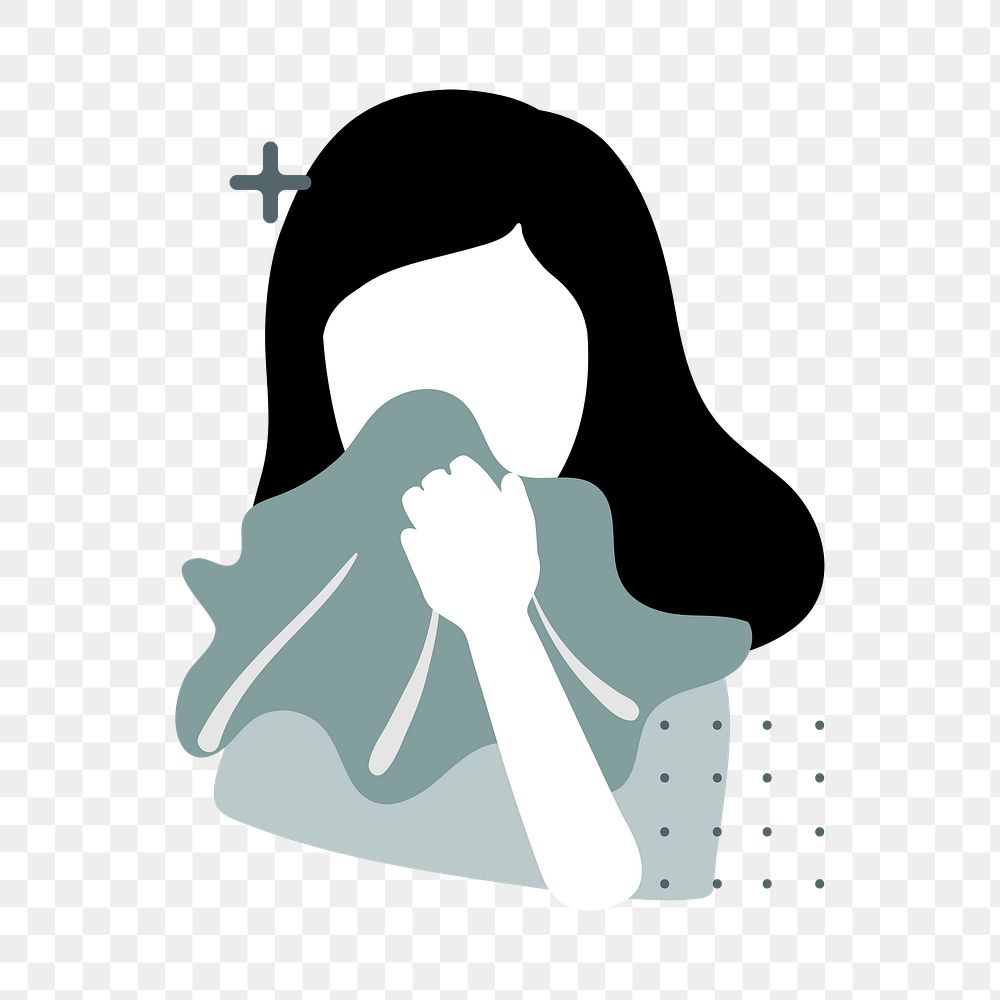 Sick woman sneezing into handkerchief transparent png