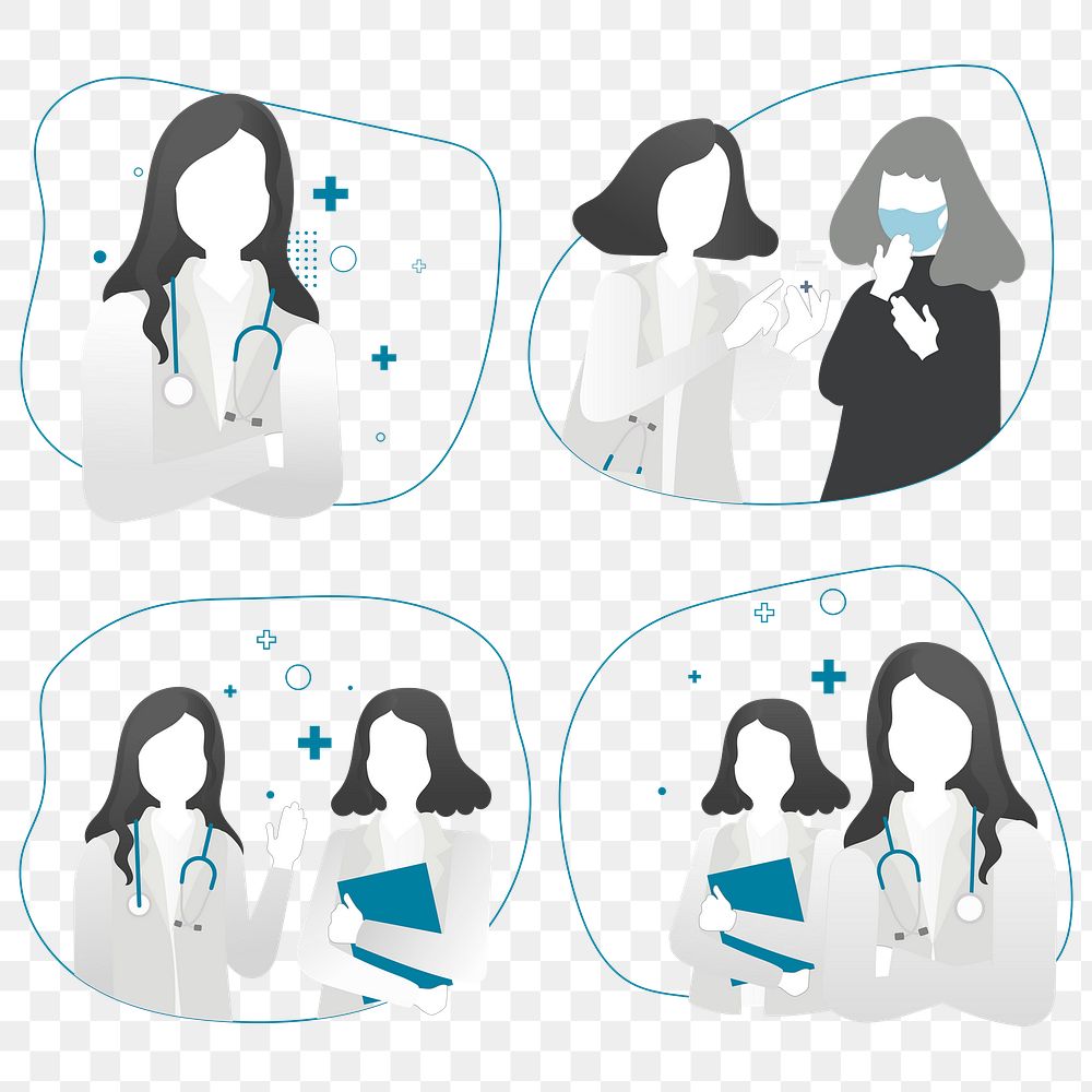 Doctor and nurse with patient characters transparent png
