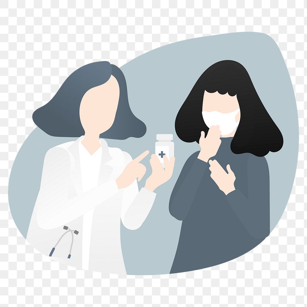 Doctor giving advice and medicine to patient characters transparent png