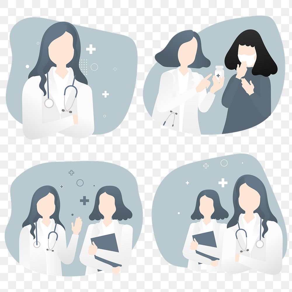 Doctor and nurse with patient characters transparent png