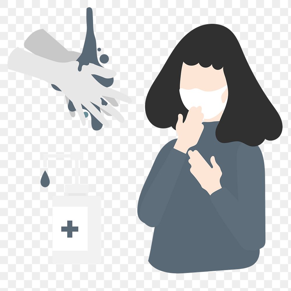 Woman wearing a protective face mask and washing hands against covid 19 virus transparent png