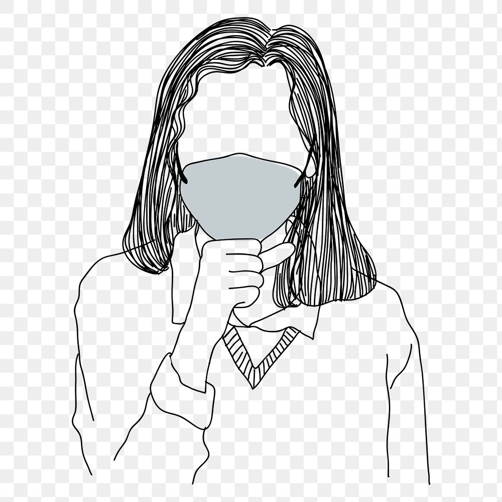 Woman wearing face mask coughing character element transparent png