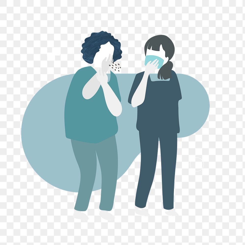 Coughing woman in a public area element character transparent png