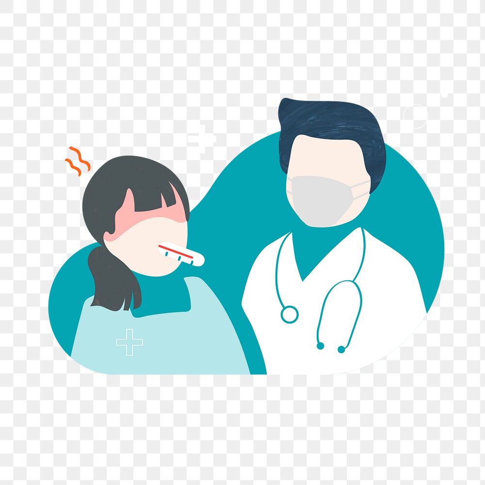 Doctor and a patient with a high fever characters element transparent png
