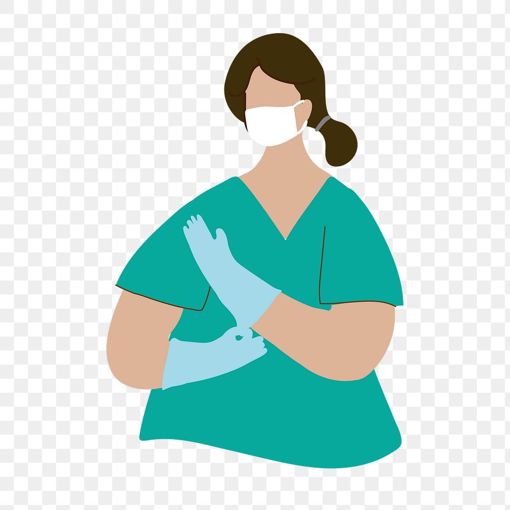 Medical staff with a face mask wearing gloves to prevent coronavirus infection character element transparent png