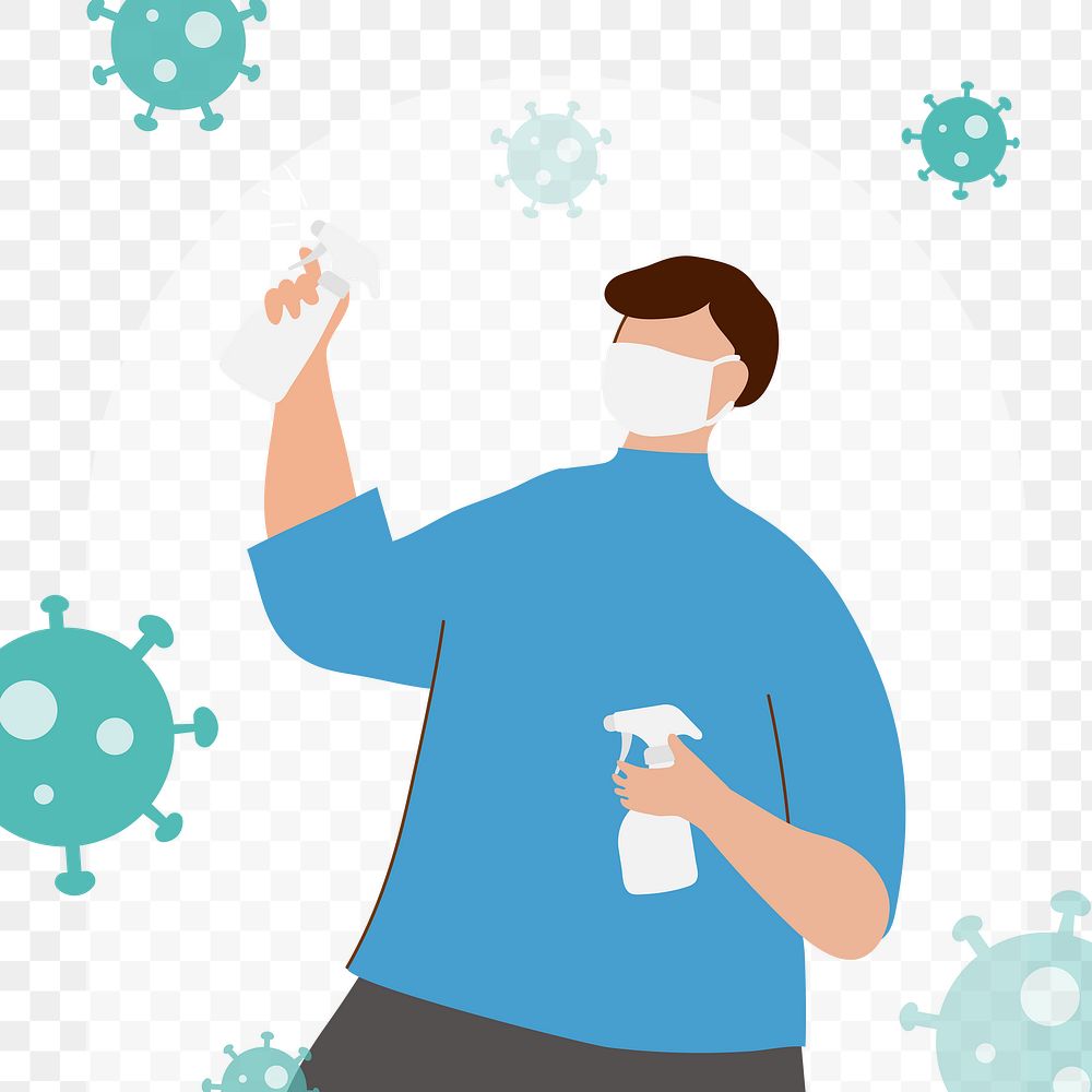 Man spraying alcohol to prevent infection of coronavirus transparent png