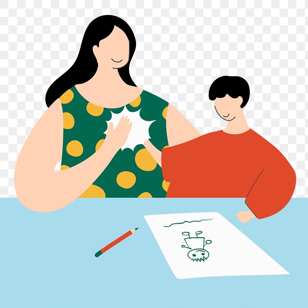 Mom giving son high five in homeschool art painting time during the coronavirus pandemic transparent png