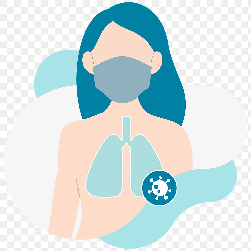 Woman with lung damage caused by coronavirus character element transparent png