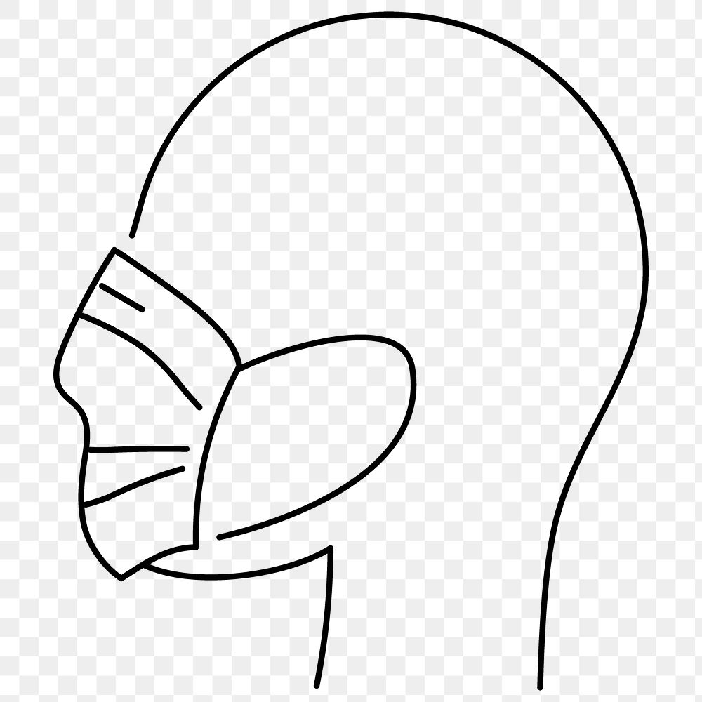 Line drawing character with wearing face mask from COVID-19 symptoms element transparent png