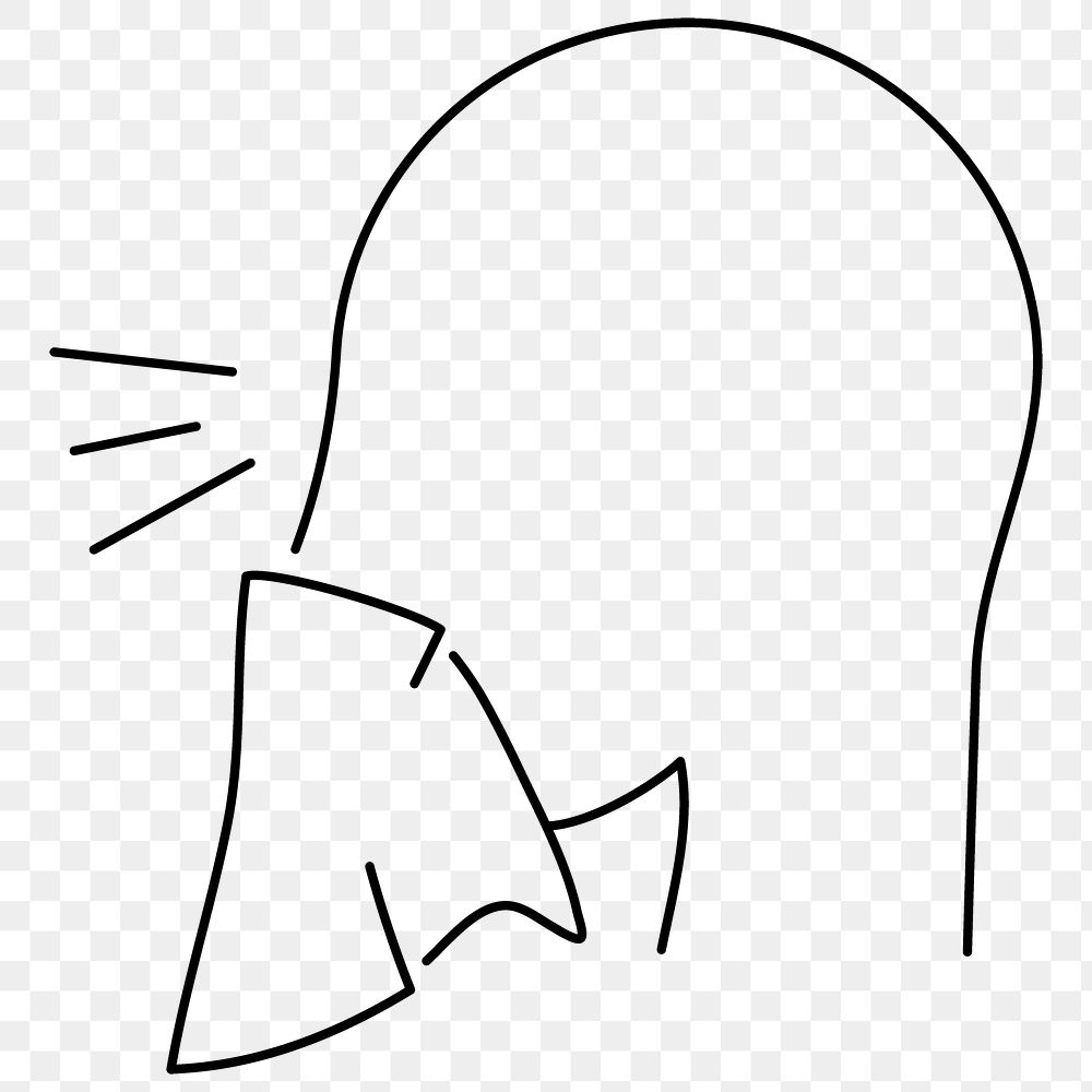 Line drawing character sneezing from COVID-19 symptoms element transparent png