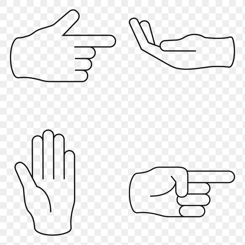 Hand signals set transparent png