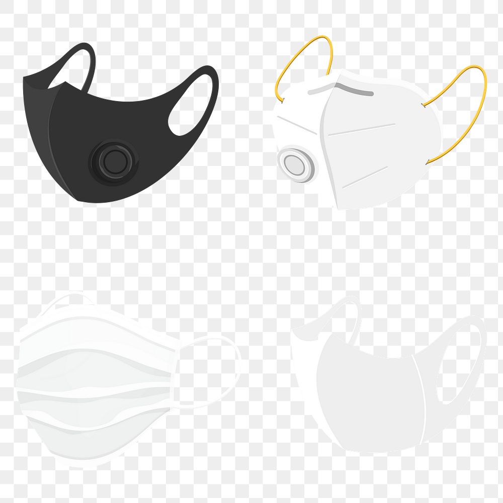 Surgical and air pollution face mask set transparent png