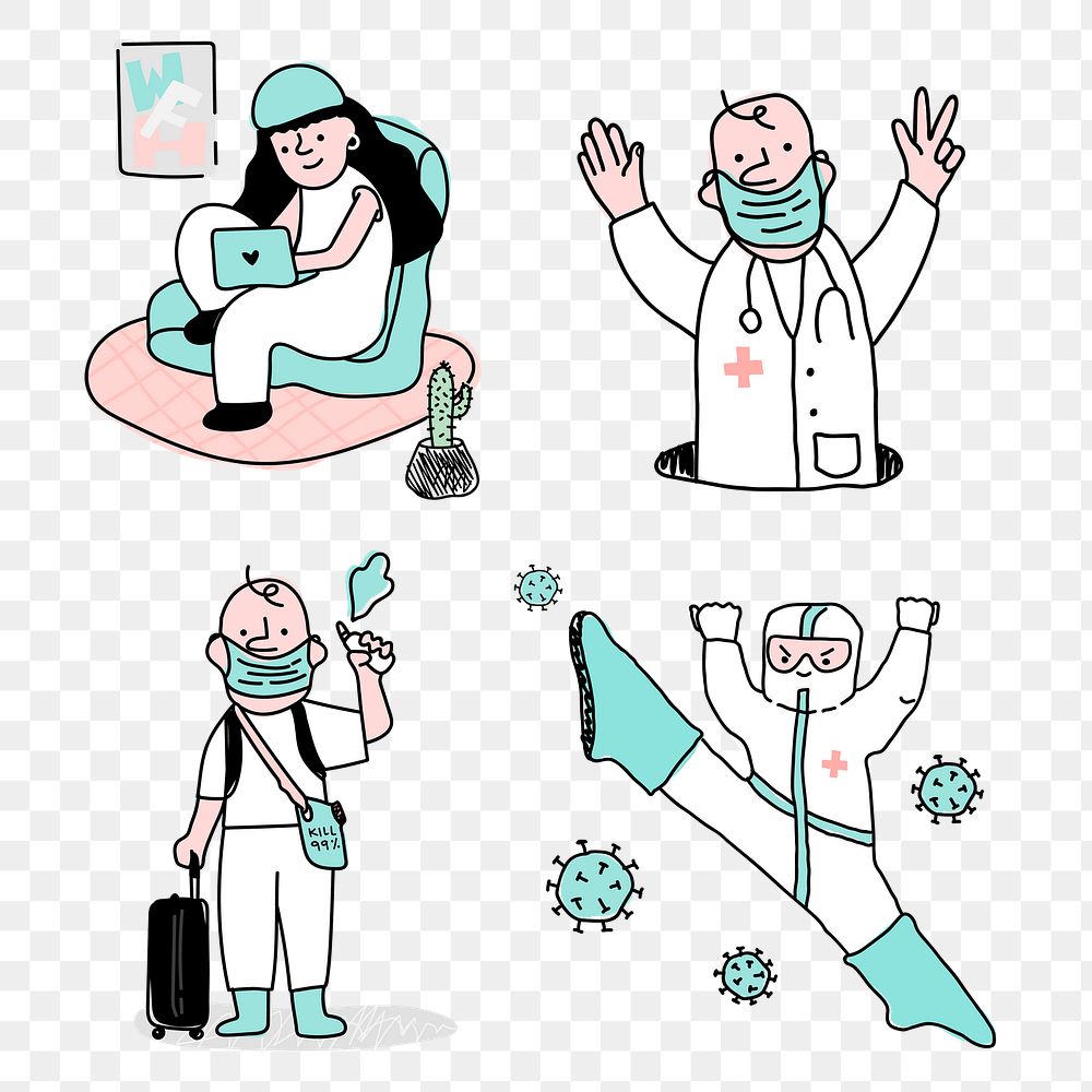 Save yourself from coronavirus pandemic character set transparent png