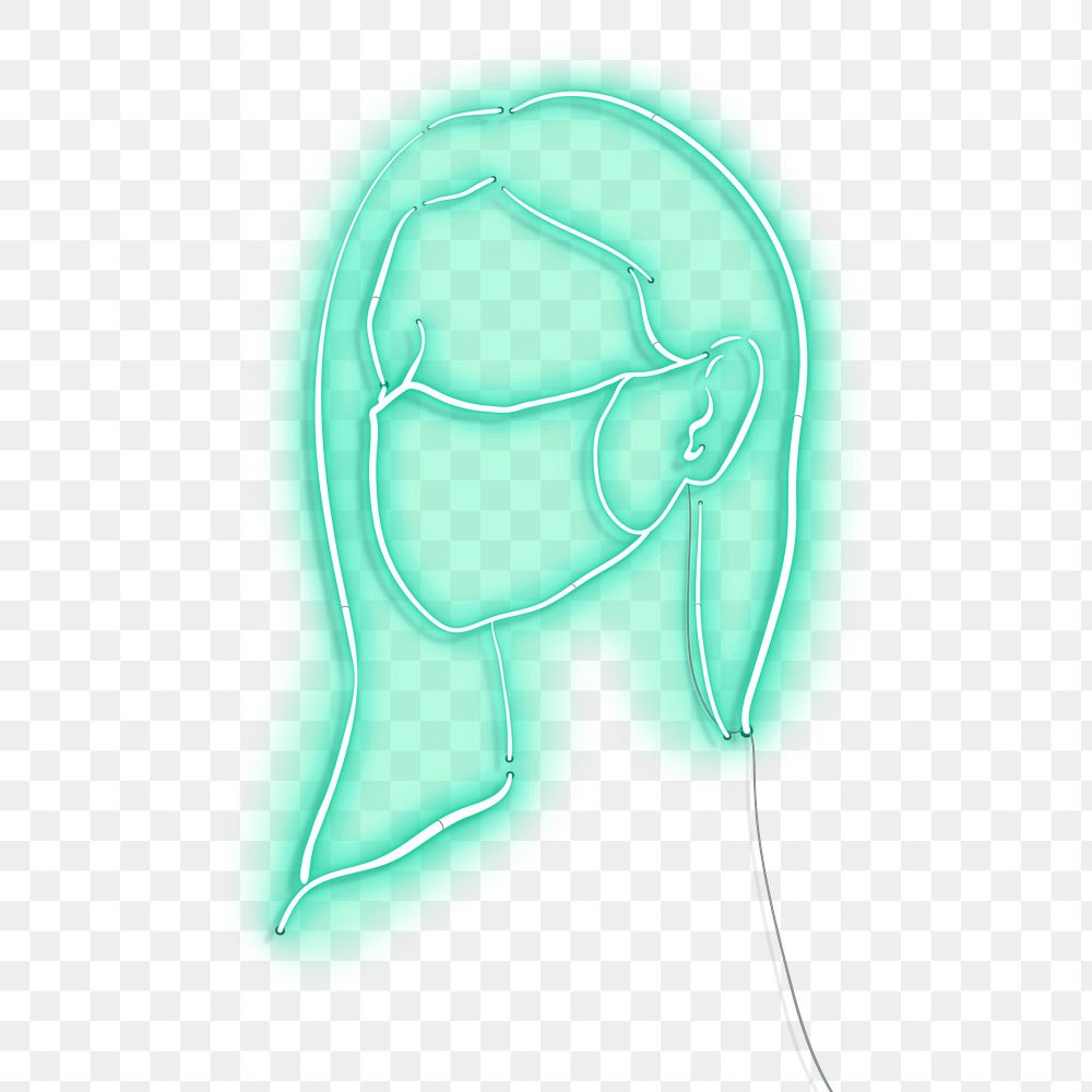 Woman wearing a face mask to prevent coronavirus pandemic neon character transparent png