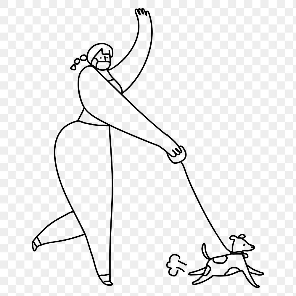 COVID-19 new normal png woman walking dog doodle character