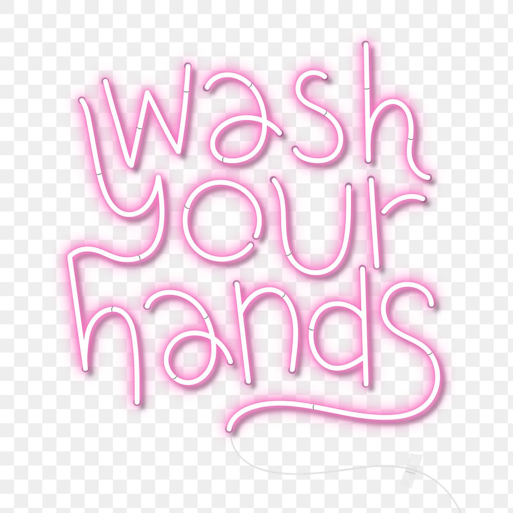 Pink wash your hands neon sign transparent png