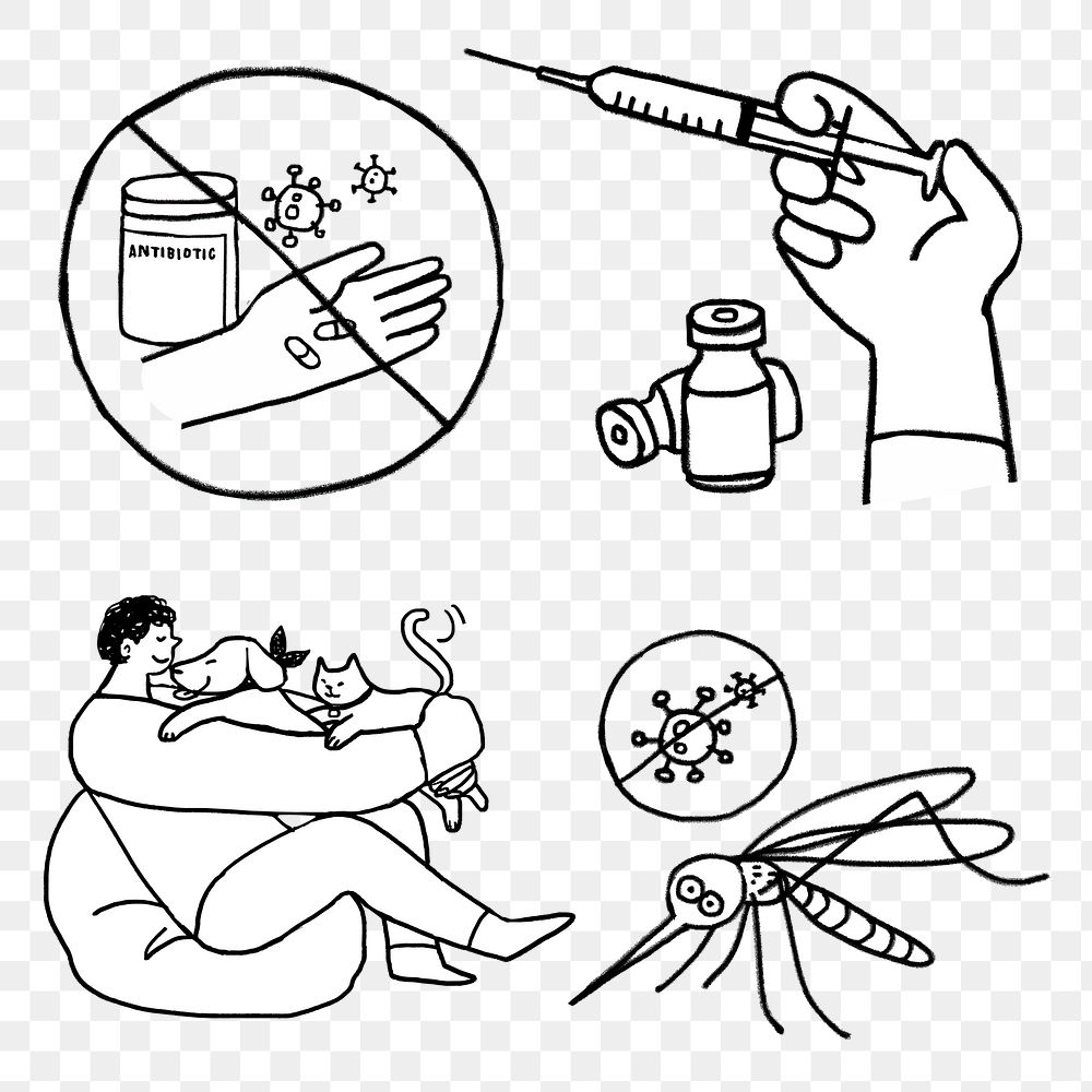 Coronavirus myth buster doodle set