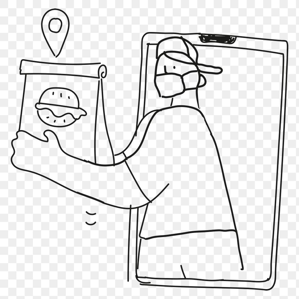 Food delivery png and social distancing COVID-19 doodle illustration