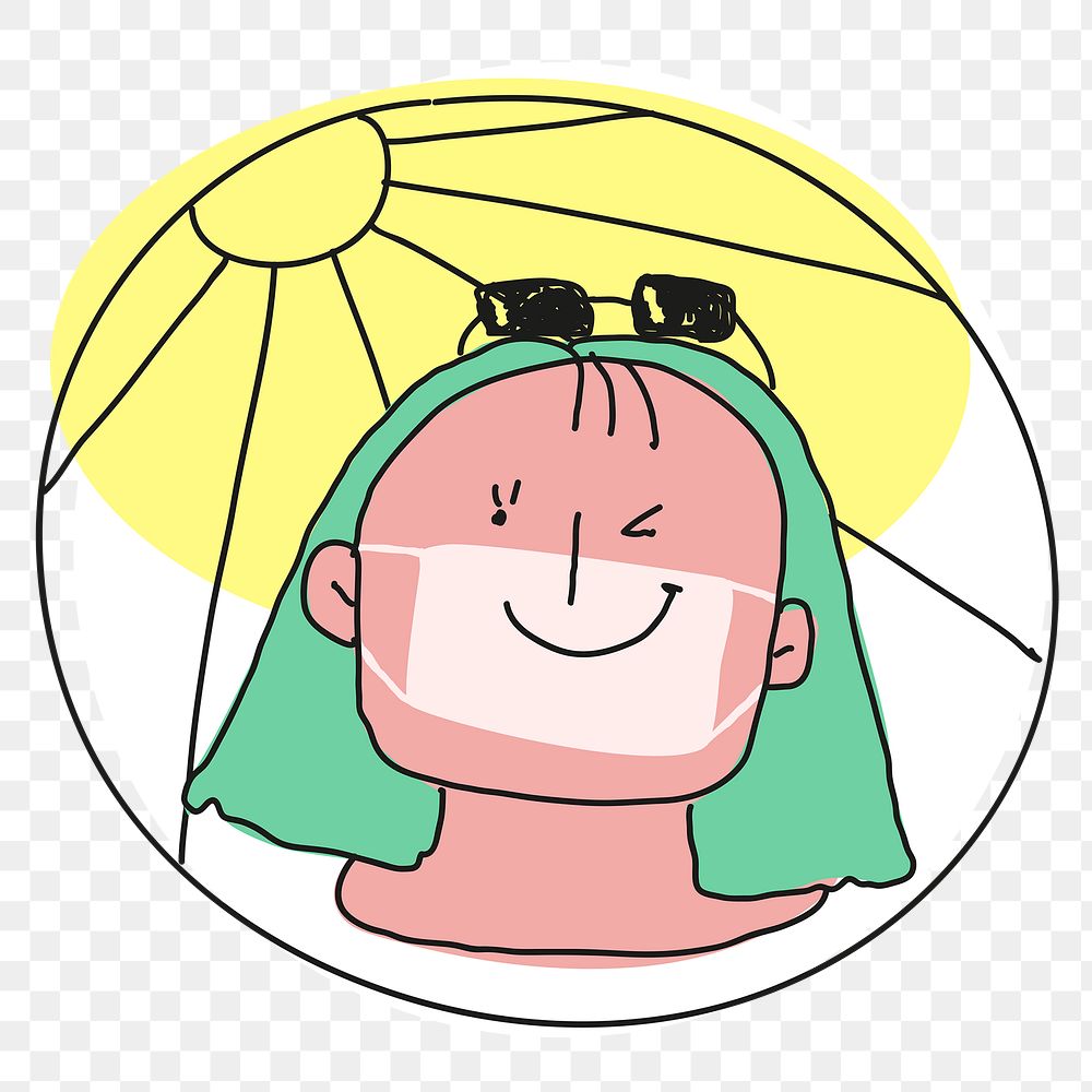 Girl in summer and mask png new normal lifestyle doodle sticker